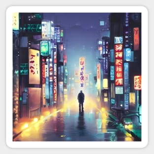 Tokyo Neon - A Lonely Man in the middle of Night Lights Sticker